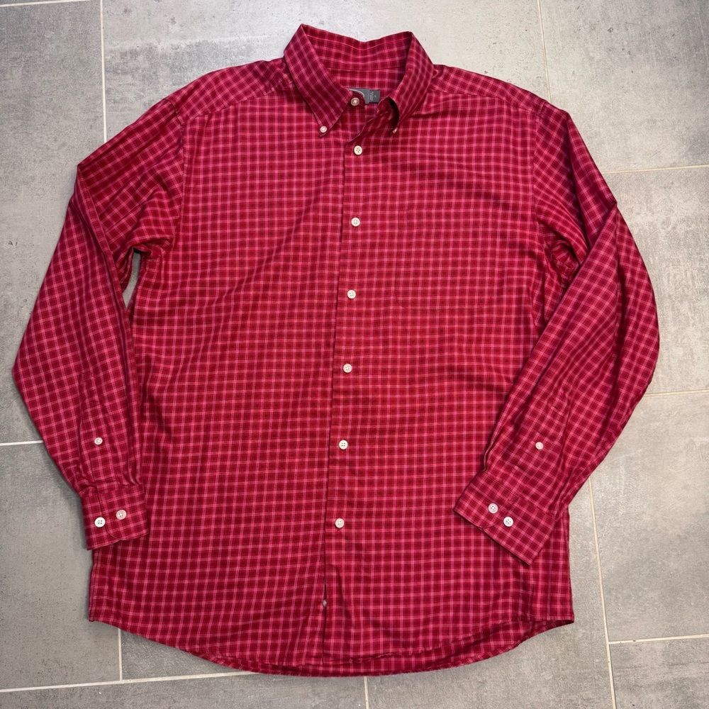 Talbots Men's Long Sleeve Red Grid Button Down Shirt Size Large